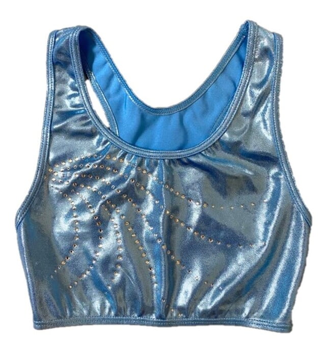 Ice Blue Shiny Foil Crop Top with Diamantes