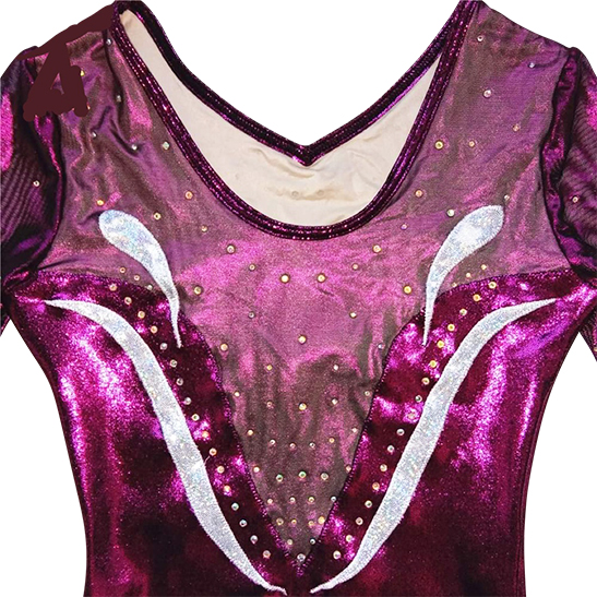 BURGUNDY SHINY MYSTIQUE/MESH WITH STONES LONG SLEEVE