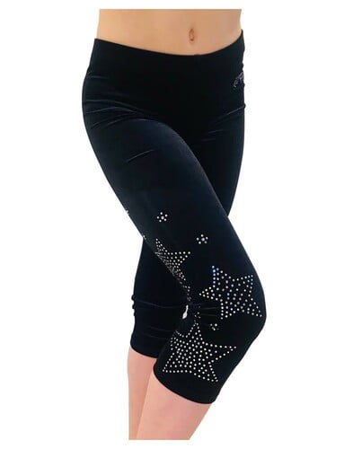 BLACK VELVET STAR LEGGINGS 3/4 Velvet Leggings with Star Rhinestones