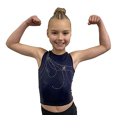 NAVY SHINY FOIL SINGLET WITH SWIRL CRYSTALS