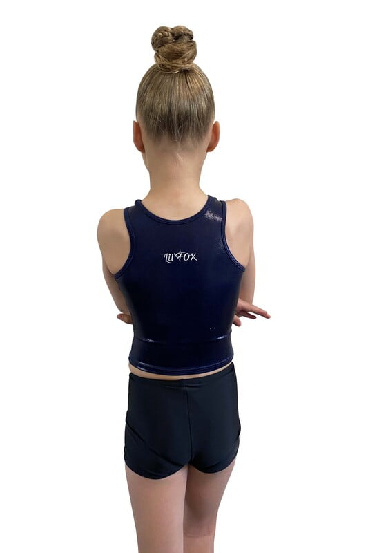 NAVY SHINY FOIL SINGLET WITH SWIRL CRYSTALS