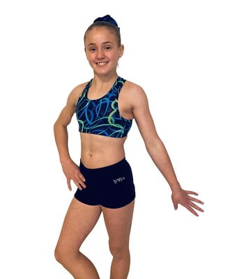BLUE AND GREEN SWIRLS BLACK CROP SET