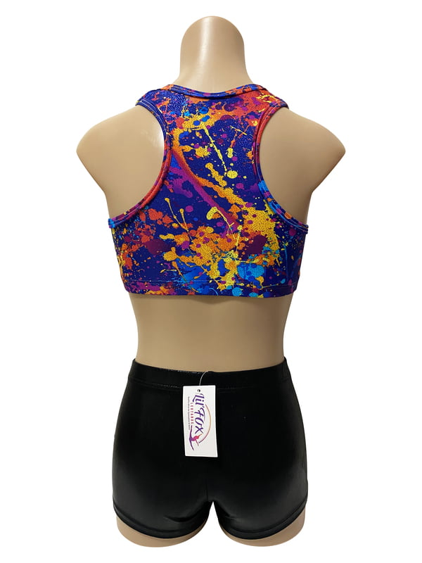 RAINBOW ABSTRACT BLUE W BLACK SHINY FOIL SHORTS