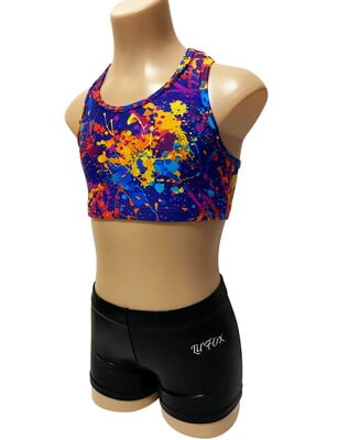 RAINBOW ABSTRACT BLUE W BLACK SHINY FOIL SHORTS