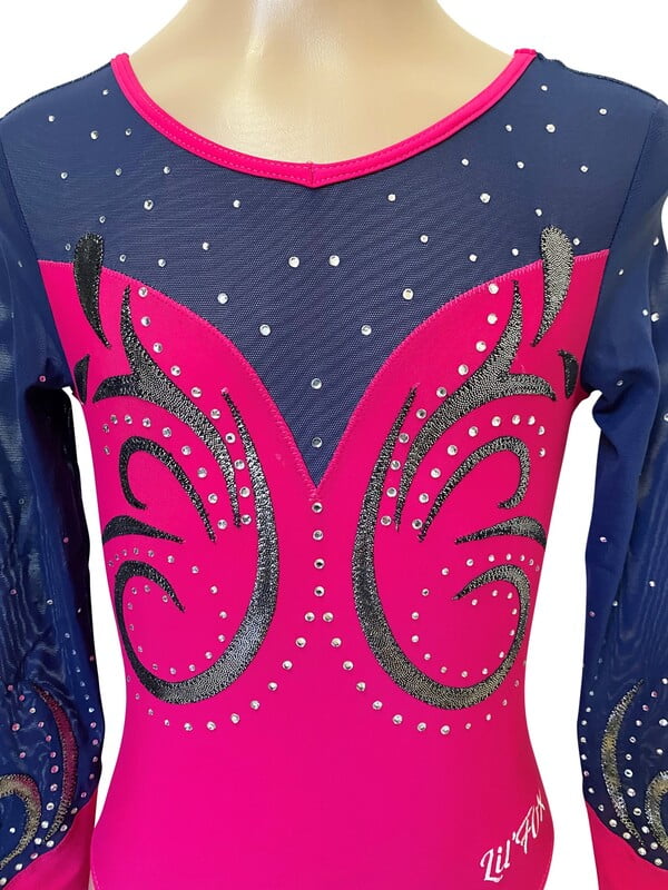 HOT PINK MATT LYCRA / NAVY SHEER LONG SLEEVE