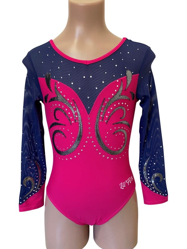 HOT PINK MATT LYCRA / NAVY SHEER LONG SLEEVE