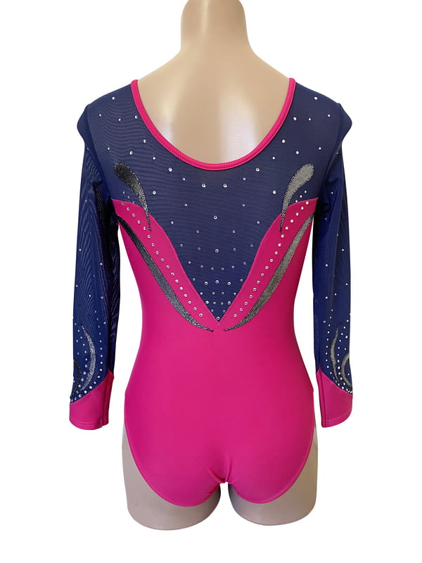 HOT PINK MATT LYCRA / NAVY SHEER LONG SLEEVE