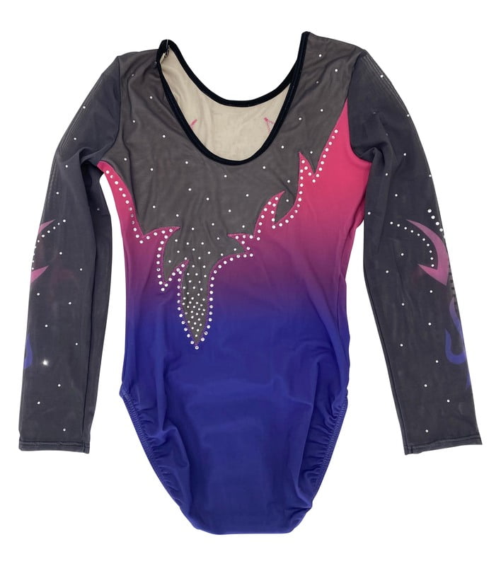 PINK PURPLE OMBRE DARK GREY MESH RHINESTONES LONG SLEEVE