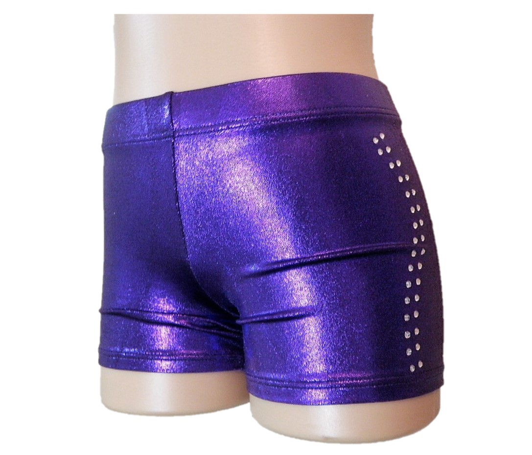 PURPLE SHIY FOIL SHORTS WITH STONES