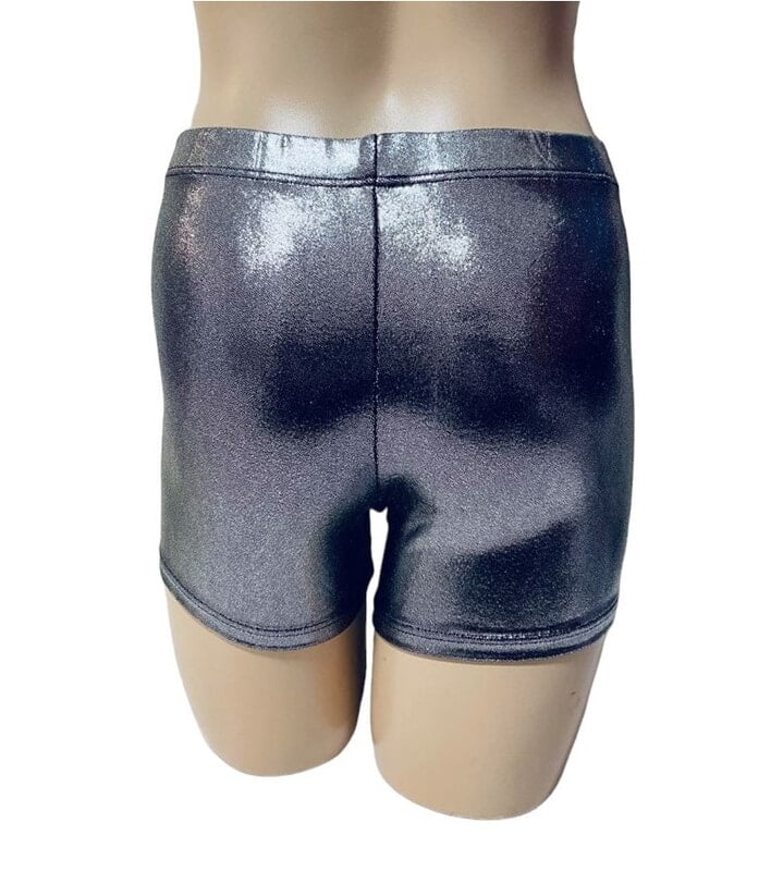 SILVER METALLIC SHINY FOIL SHORTS W RHINESTONES
