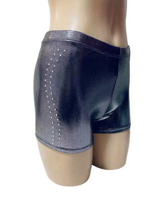 SILVER SHINY FOIL BIKE SHORTS WITH RHINESTONES