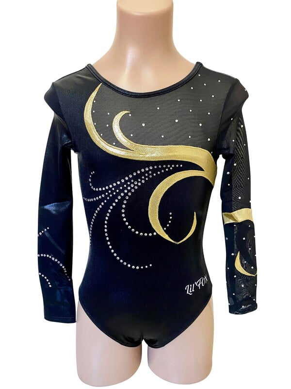 BLACK / GOLD SWIRL MYSTIQUE WITH MESH AND RHINESTONES