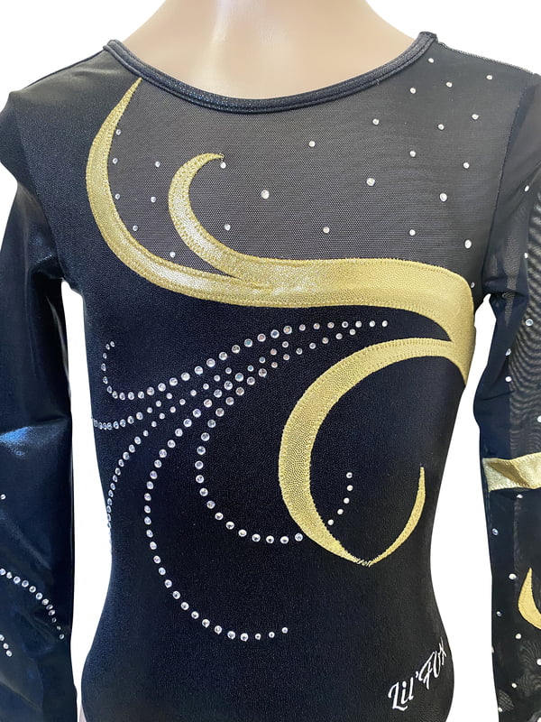 BLACK / GOLD SWIRL MYSTIQUE WITH MESH AND RHINESTONES