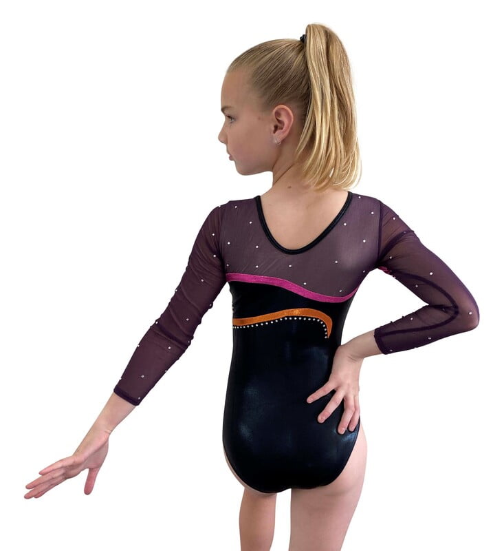 BLACK SHINY MYSTIQUE WITH PINK/ORANGE SWIRLS LONG SLEEVES