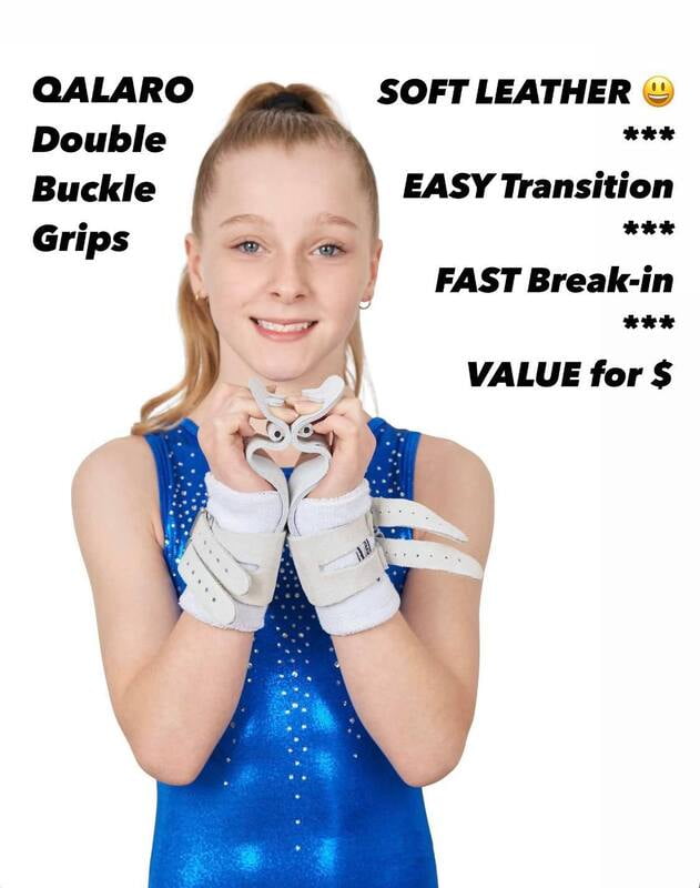 QALARO DOUBLE BUCKLE GYMNASTICS GRIPS WITH DOWEL QALARO DOUBLE BUCKLE GYMNASTICS GRIPS WITH DOWEL
