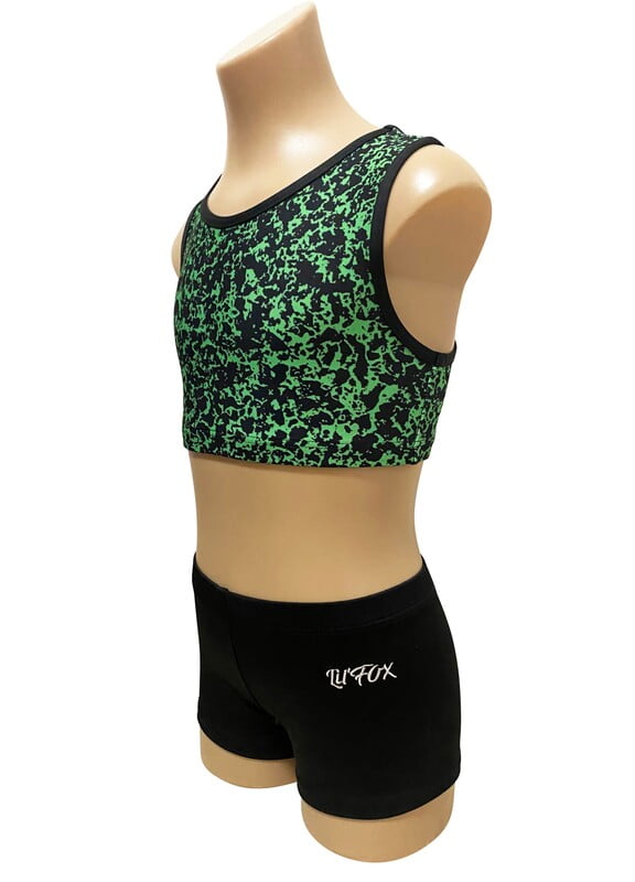 GREEN AND BLACK LYCRA CROP SET