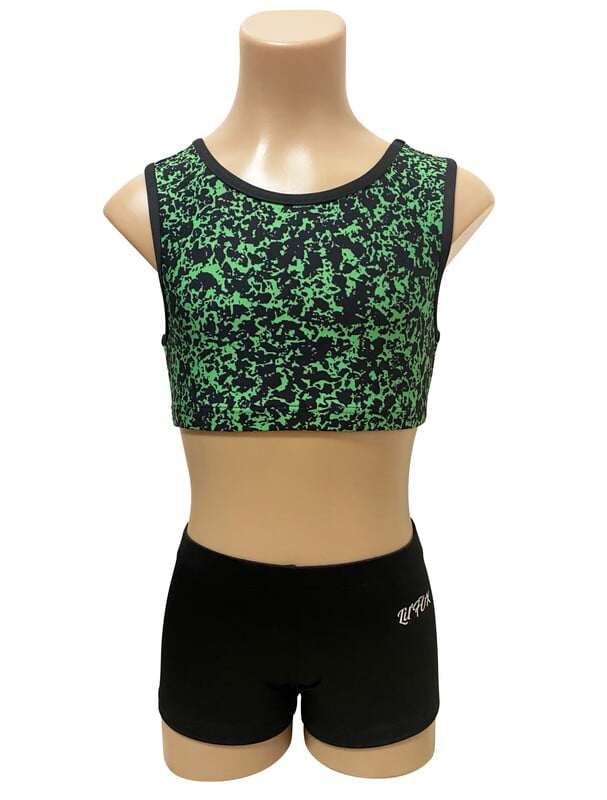 GREEN AND BLACK LYCRA CROP SET