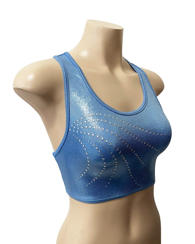 ICE BLUE SHINY FOIL GLITZ CROP TOP