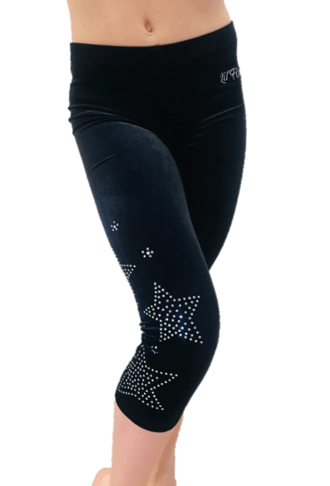 Black Velvet Lil'Fox Leggings Star Diamantes Gym Gymnastics Tights