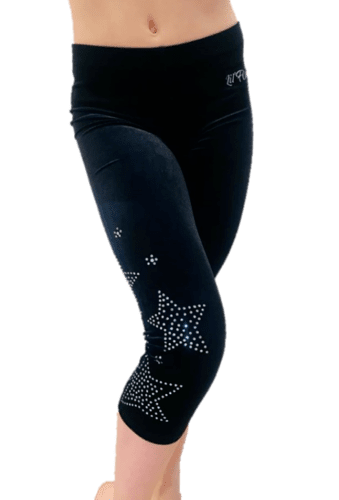 BLACK VELVET STAR LEGGINGS 3/4 Velvet Leggings with Star Rhinestones