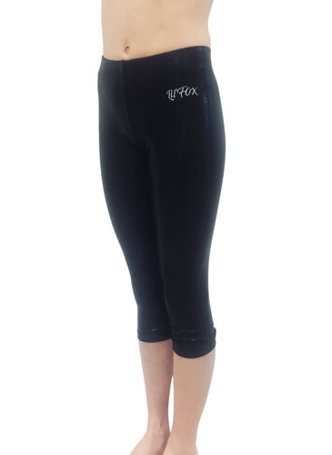 LIL'FOX BLACK SHINY FOIL MYSTIQUE 3/4 Leggings for Gymnastics and Dance