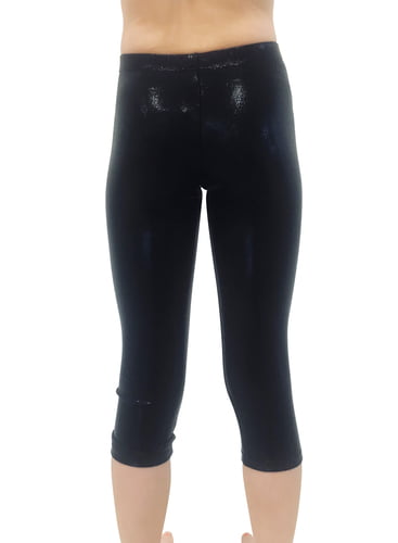 LIL'FOX BLACK SHINY FOIL MYSTIQUE 3/4 Leggings for Gymnastics and Dance