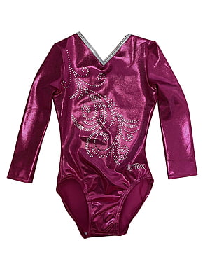 HOT PINK SHINY FOIL WITH SWIRL STONES 3/4 SLEEVE