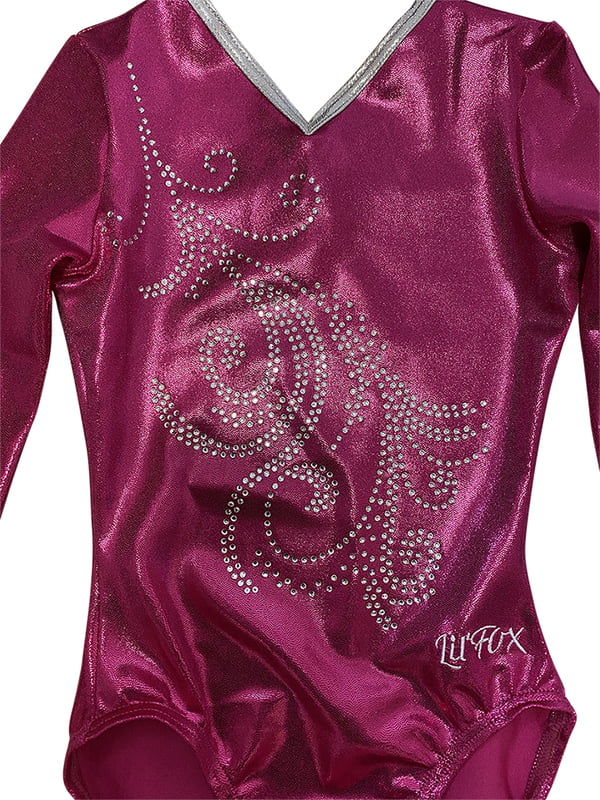 HOT PINK SHINY FOIL WITH SWIRL STONES 3/4 SLEEVE