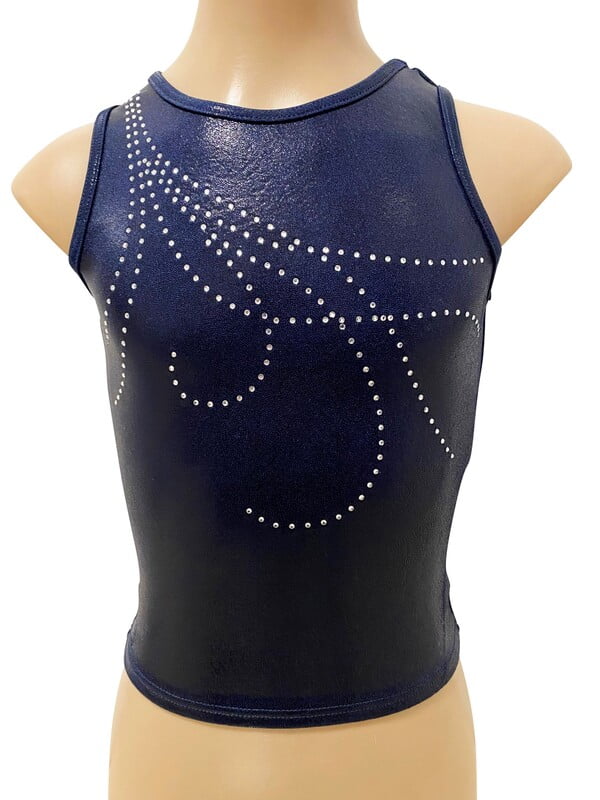 NAVY SHINY FOIL SINGLET WITH SWIRL CRYSTALS