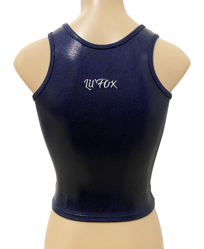 NAVY SHINY FOIL SINGLET WITH SWIRL CRYSTALS