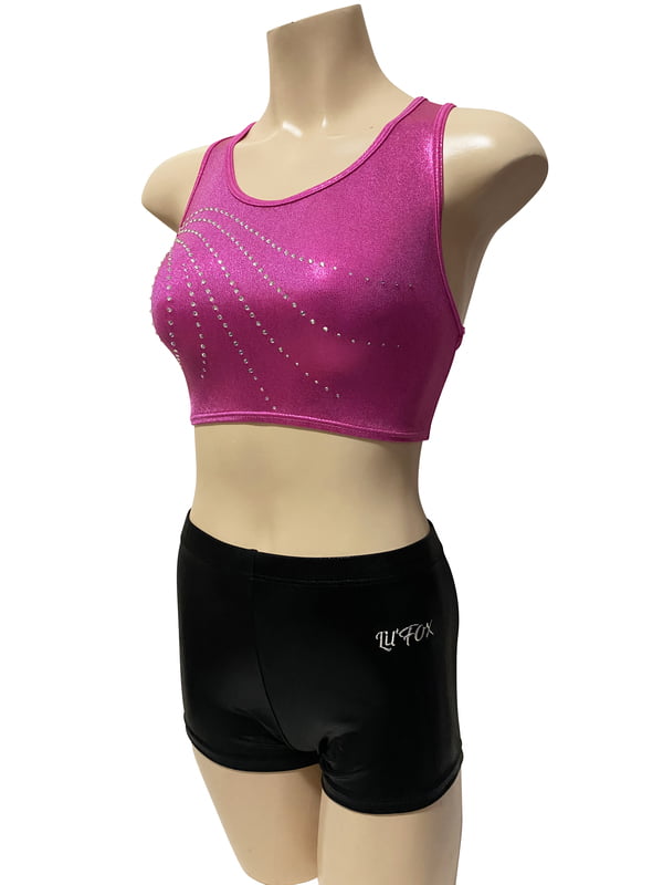 PINK SHNY FOIL WITH RHINESTONE BLACK FOIL SHORTS