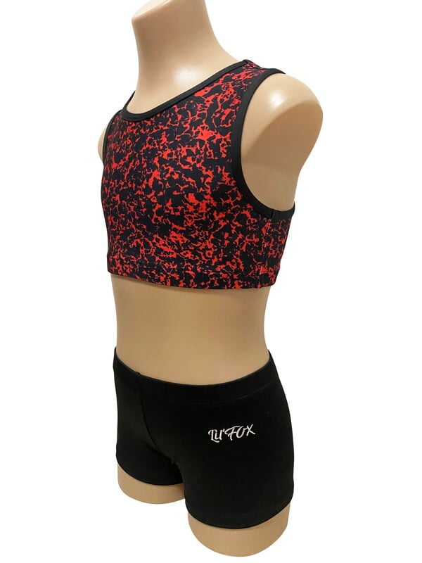 RED AND BLACK LYCRA CROP SET