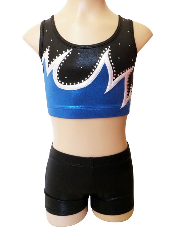 BLUE, SILVER AND BLACK FLAMES CROP SET