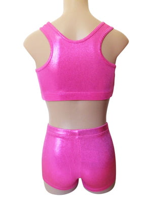 Pink Shiny Foil Crop with Pink Shiny Foil Shorts with Diamantes