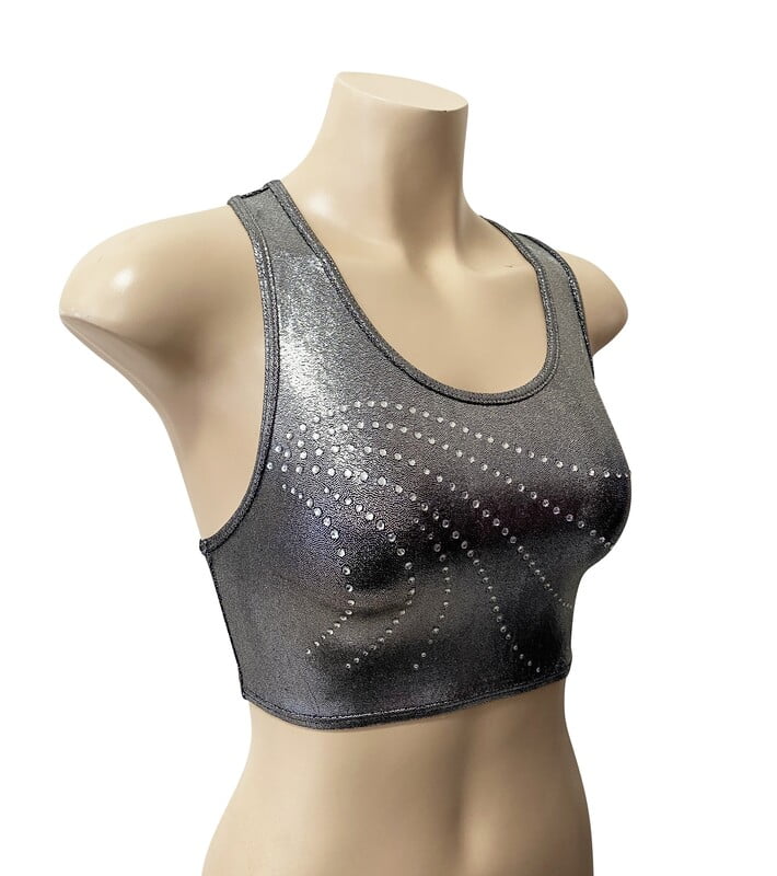 SILVER/GREY SHINY FOIL CROP TOP