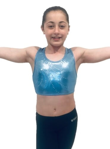 ICE BLUE SHINY FOIL GLITZ CROP TOP