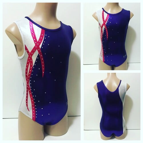 BERRY PASSION! White & Purple Shiny Mystique with Cherry Swirls and Rhinestones Gymnastics, Dance, Tumbling Leotard for Girls