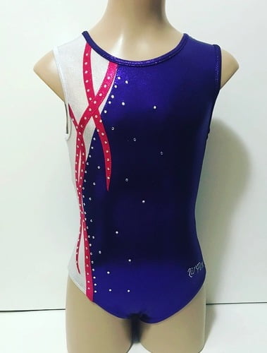 BERRY PASSION! White & Purple Shiny Mystique with Cherry Swirls and Rhinestones Gymnastics, Dance, Tumbling Leotard for Girls